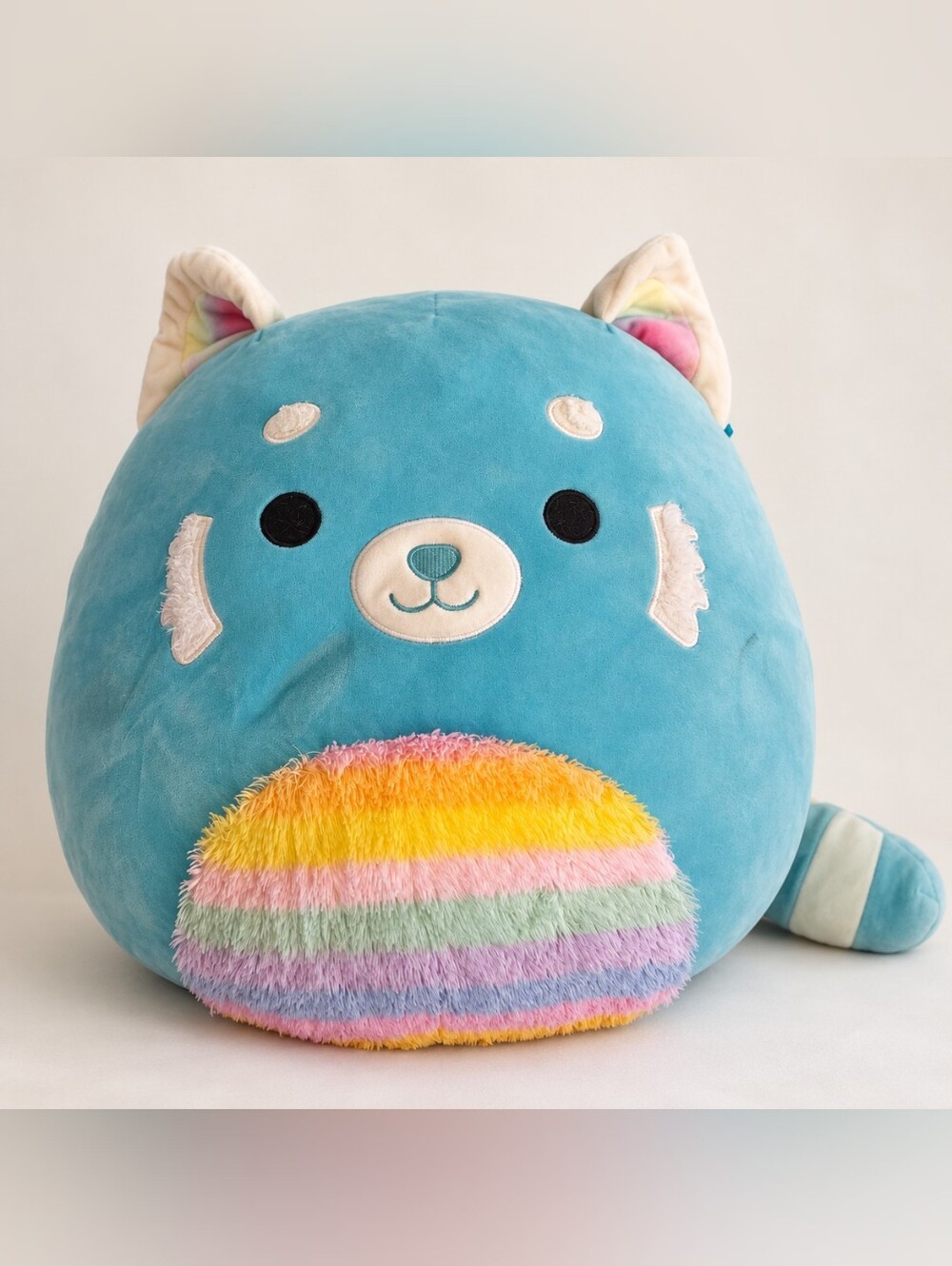 Original 16” Squishmallows Corinna Teal Cat Rainbow Belly 💙🌈